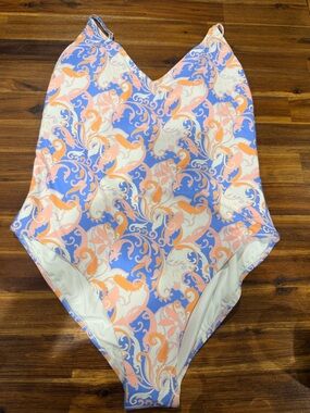 Melissa Odabash Turquoise Label One-Piece with Coral & Blue Print